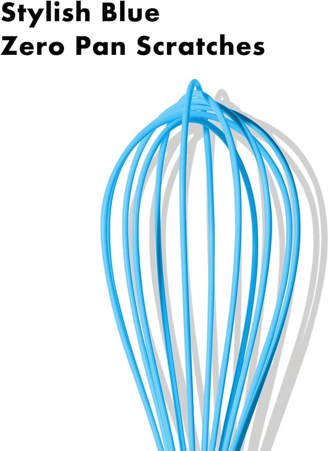 OYV 10-Inch Blue Silicone Whisk, Heat Resistant 480°F Kitchen Whisk with Stainless Steel Ergonomic Handle, Non-Scratch for Nonstick Cookware, Dishwasher Safe, Perfect for Blending, Cooking & Beating