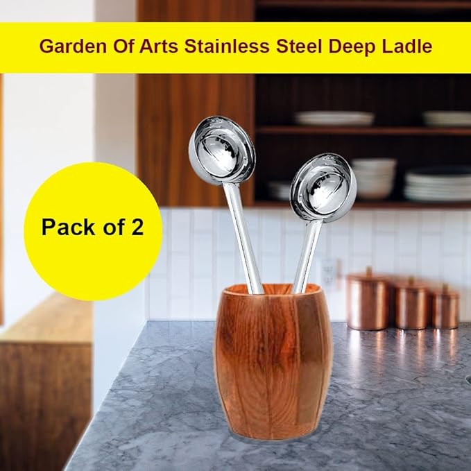 Stainless Steel Deep Ladle | Soup/Milk Ladle | Cooking and Serving Spoon for Kitchen (Pack of 2)