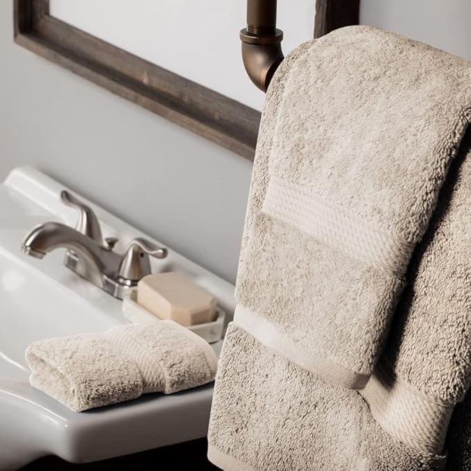 SUPERIOR Egyptian Cotton Pile 3 Piece Towel Set, Includes 1 Bath, 1 Hand, 1 Face Towel/Washcloth, Ultra Soft Luxury Towels, Thick Plush Essentials, Guest Bath, Spa, Hotel Bathroom, Stone