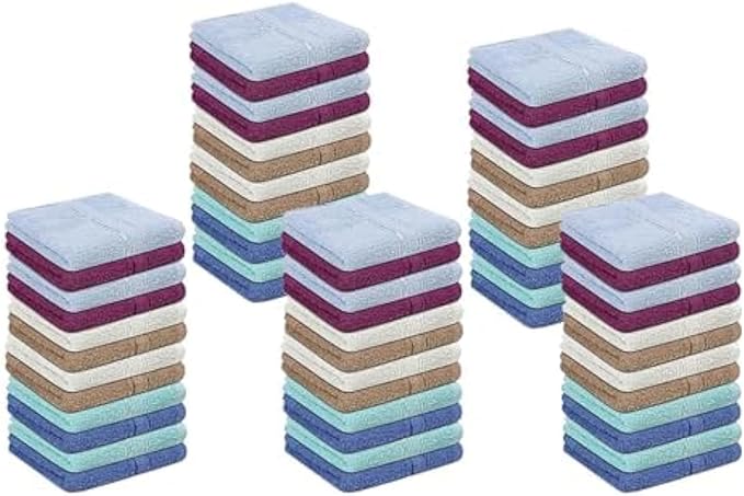 100% Cotton Washcloths 60 Pack|450 GSM|Soft Face & Body Washcloths|Highly Absorbent|Fingertip Towel|12x12 Inches|Multi