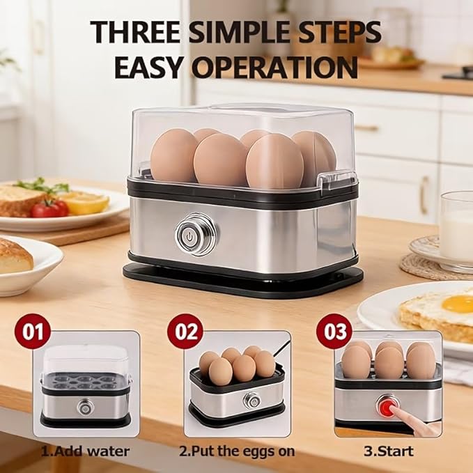 Rapid Egg Cooker Electric 6 Eggs Capacity, Soft, Medium, Hard Boiled, Poacher, Omelet Maker Egg Poacher With Auto Shut-Off, BPA Free
