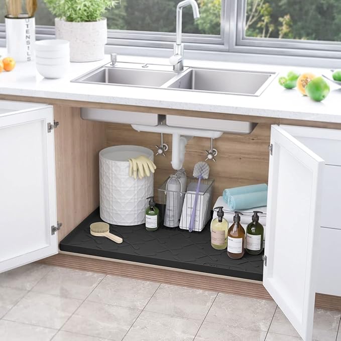 SIKADEER 19" x 19" Under Sink Mat Waterproof, Silicone Mat Kitchen Drawer Shelf and Cabinet Liner, Sink Protector for Kitchen Organizers and Storage, Boot Tray Pet Food Mats