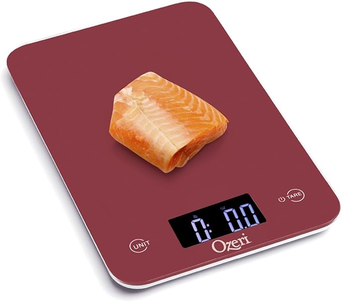Ozeri Touch Professional Tempered Glass Digital Kitchen Scale, Red Engine