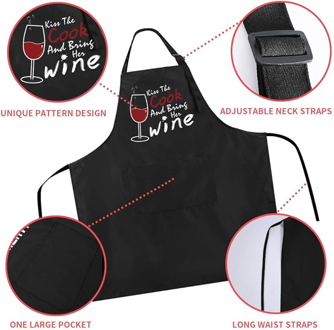 ZOORON Funny Black Chef Aprons for Men Adjustable BBQ Grill Kitchen Cooking Aprons with Pockets, Grill Accessories