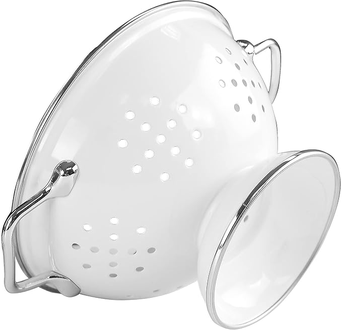 Reston Lloyd Calypso Basics Powder Coated Enameled Colander with Solid Base, Strainer Basket with Handles, for Pasta, Berries, Vegetables, Fruit, White ( 1 qt, 32 oz )