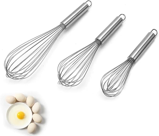 12 inch stainless steel whisk -professional egg beater - kitchen tools - dishwasher usable - suitable for baking, whipping cream, mixing dough, and cocktail making