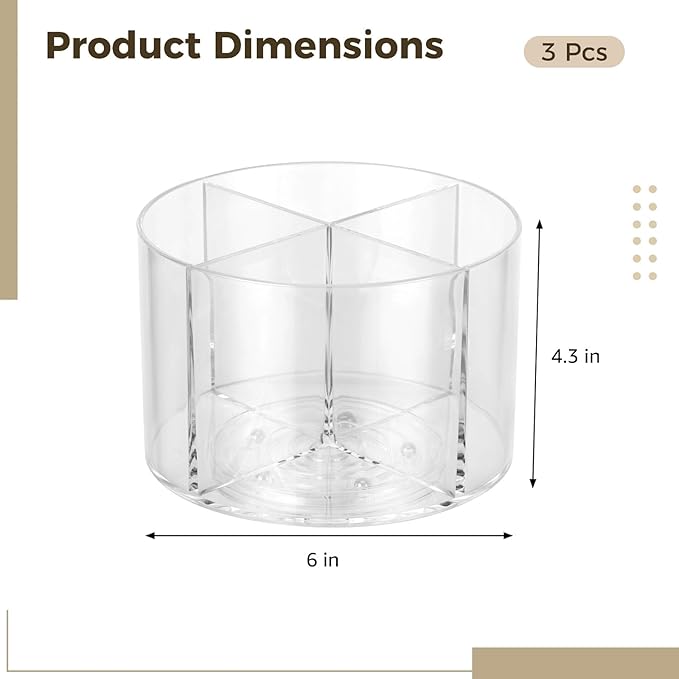3 PCS Rotating Drink Packet Organizer, 360° Round Turntable with 4 Compartments, Clear Lazy Susan Organizer for Flavor Packets, Coffee Pods, Drink Mixes, Tea Bags, Kitchen Countertop Storage