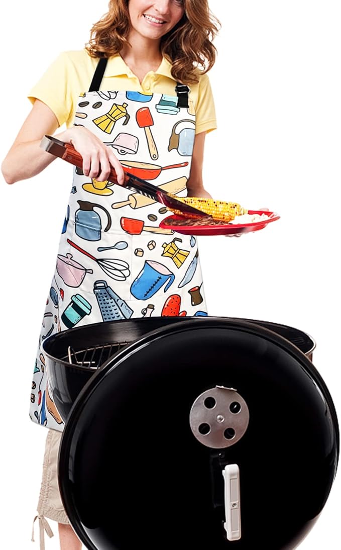 Sosolong Adjustable Waterproof Apron Bib Apron with 2 Pockets Cooking Kitchen Aprons for Women Men Chef