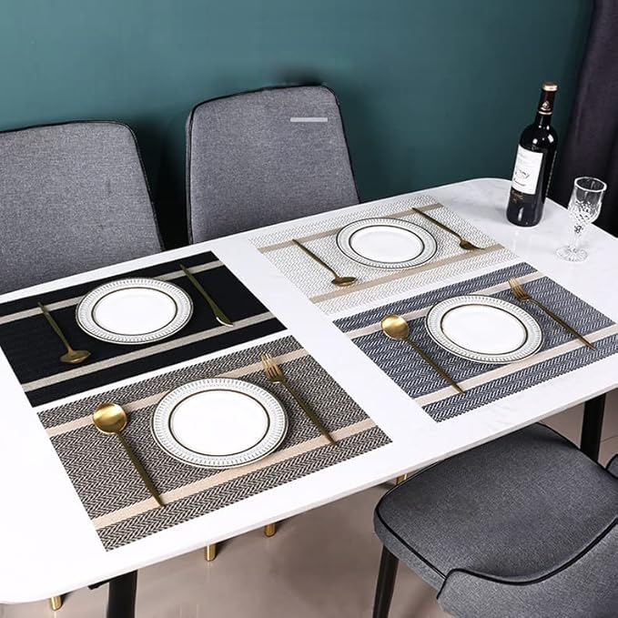 PIGCHCY Luxurious Placemats Set of 4, Non-Slip Placemats Easy to Wipe Clean Kitchen Durable Table Mats for Home/Dining Room Decoration (Black,18 X 12 inches)