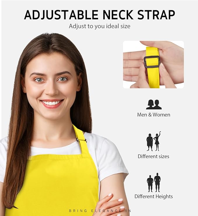 Syntus Apron for Men Women, Adjustable Cooking Kitchen Chef Aprons with 2 Pockets, Cotton/Polycotton/Polyester