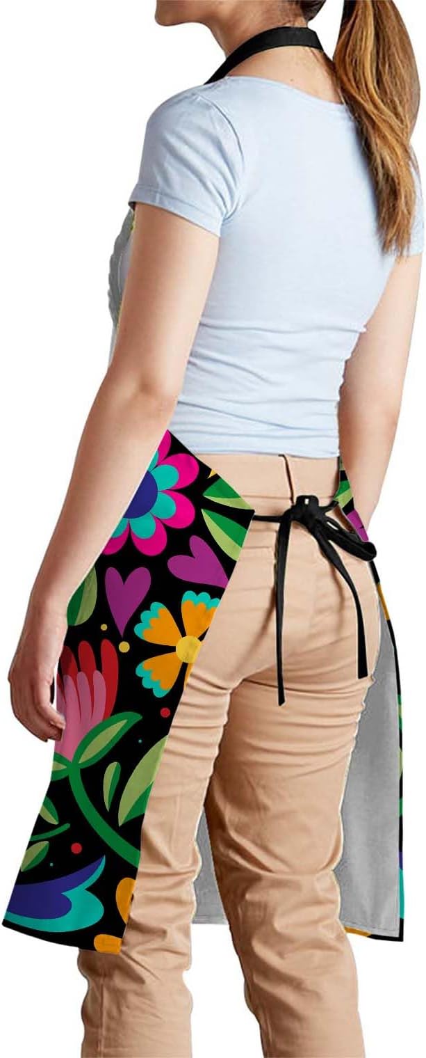 oFloral Colorful Mexican Floral Apron Adjustable Bib Chef Aprons Cooking Apron Unisex Women Men Aprons Perfect for Home Kitchen, Baking, Gardening, Restaurant, Coffee house BBQ