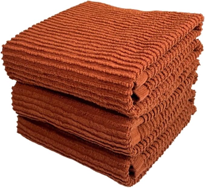 Kitchen Hand Towels: Maroon Rust 100% Cotton Cloth Soft Cleaning Drying Dished Absorbent Ribbed Terry Loop, Oversized 18" x 28" inches, Set of 3 Multipurpose for Everyday Use (Cinnamon Stick)