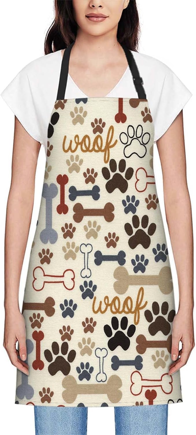 oFloral Dog Paws and Bones Pattern Apron Adjustable Bib Chef Aprons Cooking Apron Unisex Women Men Aprons Perfect for Home Kitchen, Baking, Gardening, Restaurant, Coffee house BBQ