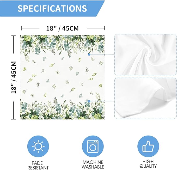 Horaldaily Spring Summer Cloth Napkins 18 x 18 Inch, Eucalyptus Floral Party Dinner Decoration Washable Napkins Set of 6