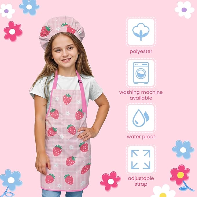 SANDJEST Kids Apron with Chefs Hat Set, Kitchen Apron Gifts