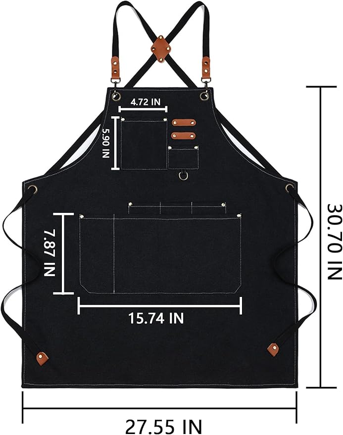 KITCHIEF Woodwork Aprons for Men,Tool Apron with loop and Pockets,Cross Back Heavy Duty Workshop Apron for Carpenter,Garden