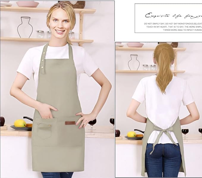 Kitchen Cooking Apron for Women Men with Big Pockets Canvas Waterproof Aprons for Server Pottery Artist Chef Apron
