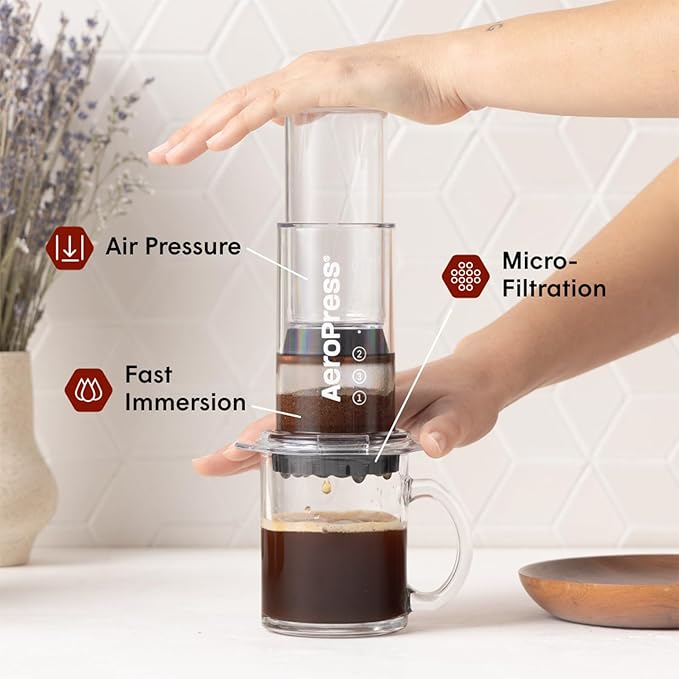 AeroPress Original Coffee Press - All-in-One French Press, Pour-Over & Espresso Style Manual Brewer, 2 Min Brew for Less Bitterness, More Flavor, Small Portable Coffee Maker, Travel & Camping