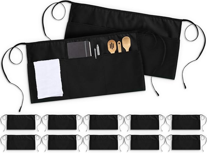 Utopia Wear 12 Pack Server Aprons with 3 Pockets, Waiter and Waitress Waist Aprons for Women with Pockets, Men Short Aprons