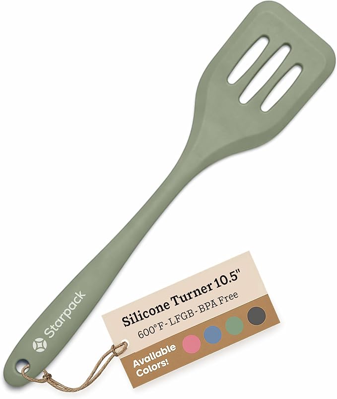 Starpack 'Head Turner' Premium Silicone Turner Spatula, Slotted Spatula - Up-to 600°F High Heat Resistant Silicone Slotted Spatulas for Cooking, LFGB Grade Non Stick Rubber Turner Spatula - 10"
