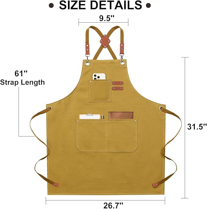 ZOMAO Chef Apron for Women Men with Large Pockets, Cotton Canvas Cross Back Waterproof Work Aprons for Kitchen Cooking Bib
