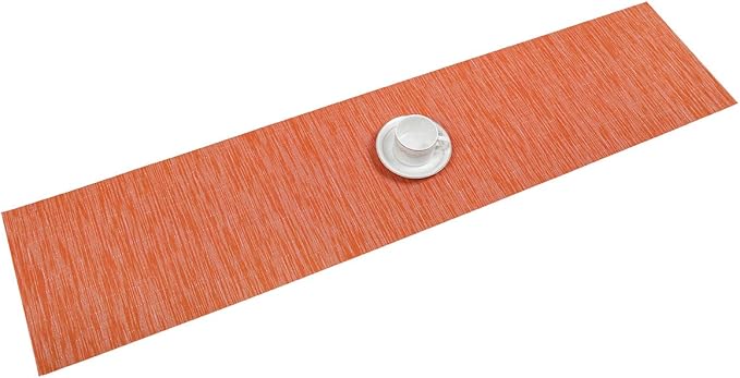 SHACOS Woven Vinyl Table Runner Indoor Outdoor 12x71 inch Kitchen Dining Table Runners Wipe Clean Washable PVC Table Runner, Orange