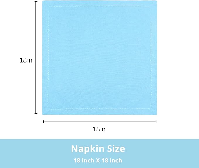 PurpleEssences Set of 12 Hemstitch Cloth Dinner Napkins 100% Cotton - Soft Durable Washable - Ideal for Wedding Spring Easter Summer - Perfect Everyday Use Table Linen 18x18 - Aqua Blue