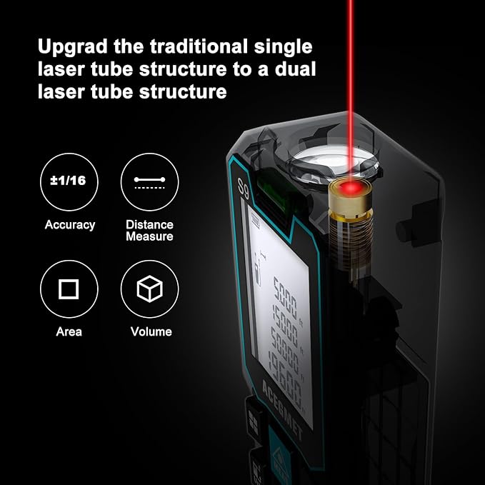 ACEGMET Laser Measure with Phone App, 229ft/70m Laser Measurement Tool with 2 Bubble Levels, LCD Backlit Display, IP54 Waterproof, Pythagorean Mode for Distance, Area, Volume