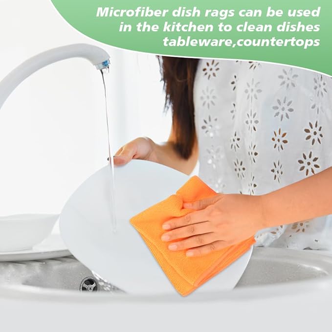 SINLAND Microfiber Dish Cloth for Washing Dishes Rags Best Kitchen Washcloth Cleaning Cloths 5 Color Assorted Meshless Cloth 12Inchx12Inch 10 Pack