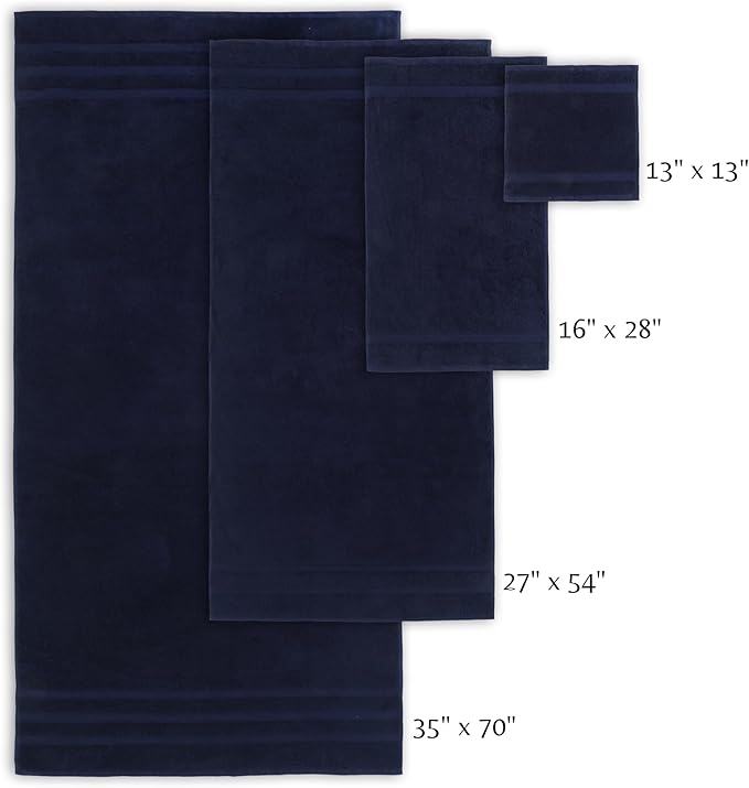 SOFE H&L | Olea Luxury Turkish Cotton Bath Towels Set of 6 : 2 Bath Towels 2 Hand Towels 2 Wash Cloths, Navy | Thick, Premium, Soft, Durable, Absorbent - Hotel Quality Towel Sets for Bathroom