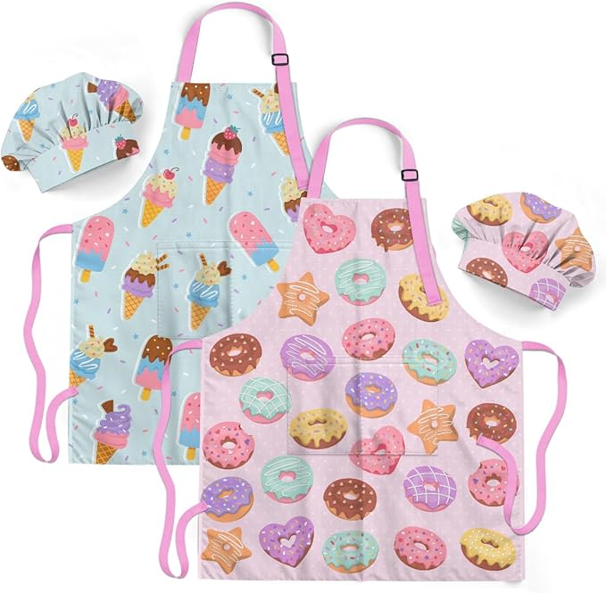 SANDJEST Kids Apron with Chefs Hat Set, Kitchen Apron Gifts