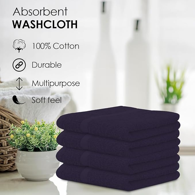 Avalon Towels Cotton Washcloths 24-Pack – 12 x 12 Inch Plum Super Soft & Absorbent Ring-Spun Cotton Wash Cloths for Face, Bath, Spa, Gym, Hotel & Cleaning
