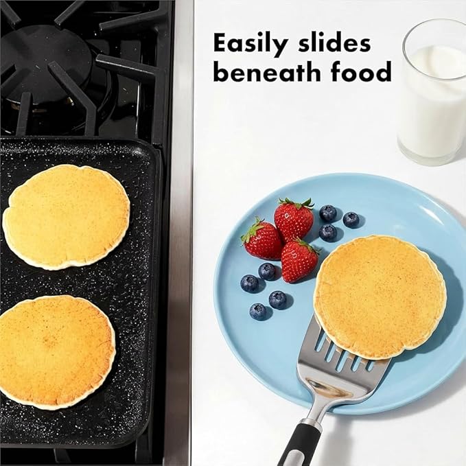Stainless Steel Spatula Set, 2 Piece Heavy Duty Metal Turner Set, Thickened Solid & Slotted Spatula for Cooking, Heat Resistant Kitchen Utensils for Frying Fish, Eggs, Steak or Pancakes