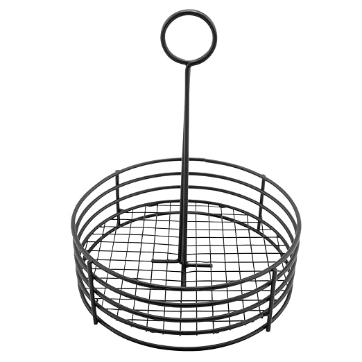 G.E.T. 4-31850 Black Round Stainless Steel Condiment Caddy Iron Teflon Coated Table Caddies Collection, Non Stick, 7.5"
