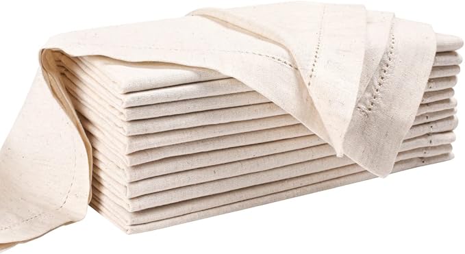Lightnpro Flax Linen Napkins Set of 12 – Hemstitched Dinner Cloth Napkins, Washable and Reusable Natural Flax Napkins for Dining, Parties, Weddings, Holiday & Everyday Use – 18x18 Inch Natural Color
