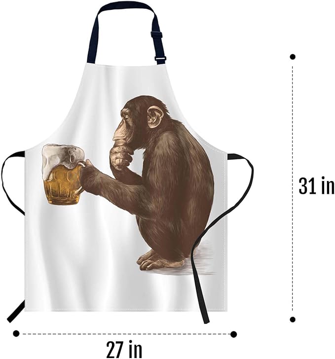 oFloral Monkey Apron Adjustable Apron Cooking Kitchen Chef Women Men Aprons for Home Kitchen, Restaurant, Coffee House, Baking Gardening BBQ