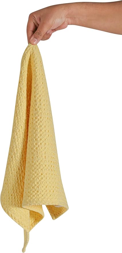 Native Fab 4-Pack Premium Waffle Kitchen Towels with Hanging Loop 16x26 inches, Soft Absorbent, Cotton Dish Towels for Cleaning Drying Dishes, Yellow