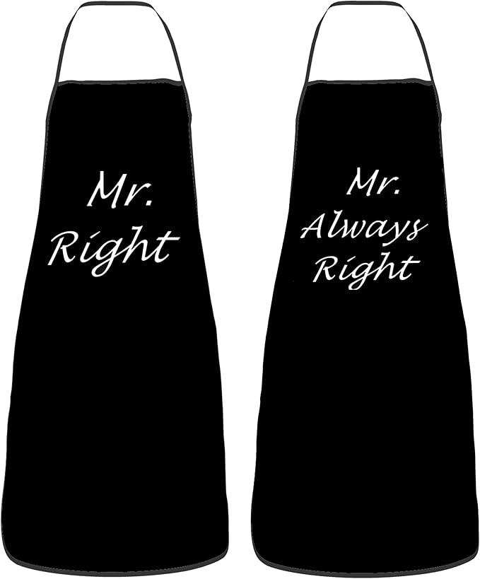 2Pcs Mr Right Mr Always Right Aprons Funny Cooking Kitchen Aprons for Men Chef Waterdrop Resistant Wedding Gifts for Gay Couple Valentine's Day Gifts Engagement Gifts