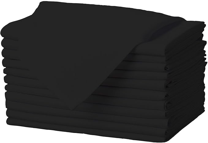 Gee Di Moda Cloth Napkins - 17 x 17 Inch Black Dinner Napkins - Set of 12 Soft & Absorbent Washable Fabric Cloth Table Napkins with Hemmed Edges for Hotel Restaurant, Holiday Parties & Wedding