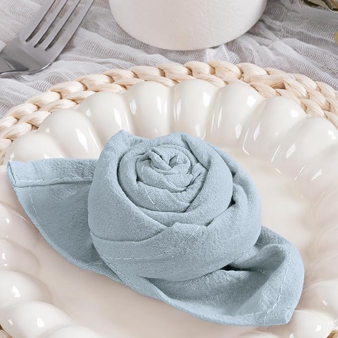 MLMC 4 Pack Silver Blue Cloth Napkins Rustic Washable Cotton Linen Napkins Set of 4 17"x17" Reusable Dinner Napkins Cloth for Wedding Birthday Party Everyday Use Decor