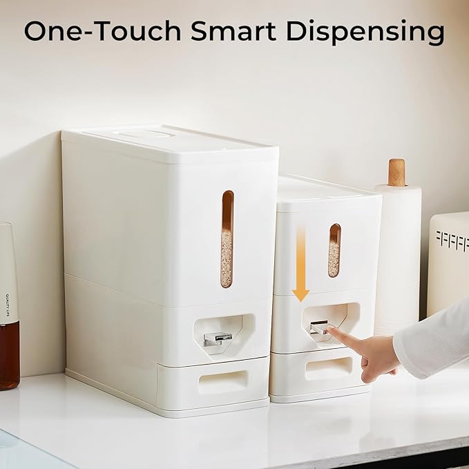 Rice Dispenser 12 Lbs (6kg), Dry Food Storage Container Sealed Moisture-Proof with Built-in Drawer for Kitchen Pantry Household, BPA-Free