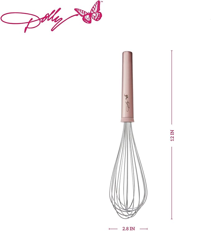 Dolly Parton Whisk – 12-Inch Stainless Steel Whisk with Blush Details, Ergonomic Handle, Dishwasher Safe, Perfect for Beating Eggs, Whipping Cream & Mixing Batters