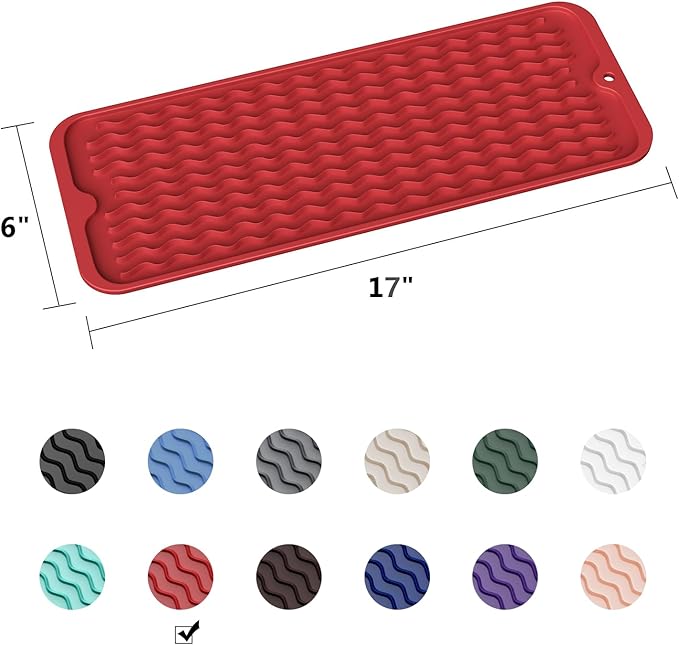 ZLR Silicone Sponge Holder & Sink Caddy Tray (6" x 17") - Narrow Dish Drying Mat for Kitchen Counter - Waterproof Soap Dispenser Organizer, Non-Slip Bathroom Vanity Tray (Lava Red)