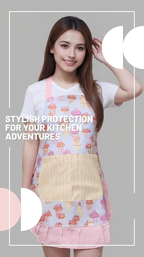 Lovely Flower Pattern Retro Aprons With Large Pockets for Women Girls Cooking Kitchen Bakery Mother's Gift