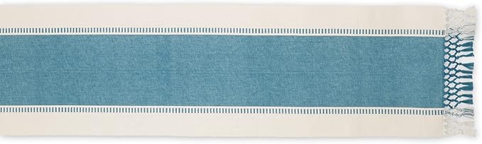 DII Dobby Stripe Woven Table Runner, 13x72 (13x77.5, Fringe Included), Storm Blue