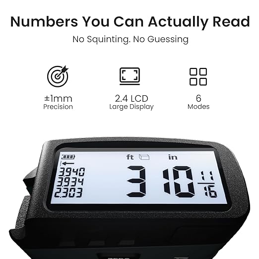Digital Tape Measure 16 Ft - 6 Metric and Imperial Units, Easy Read Digital Measuring Tape Retractable with Fractions 1/16, Rechargeable Measurement Tool, for Distance/Area/Volume, Gray