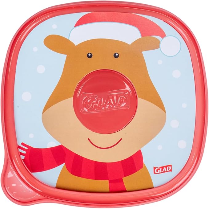 Glad GladWare Holiday Food Storage Containers with Reversible Gift Tags, Large Square BPA Free Plastic for Holiday Cookies and Gifting, Microwave Freezer Dishwasher Safe, 42 Oz, 3 Count