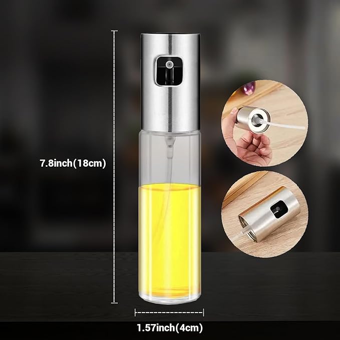 Sprayer for cooking - Olive Oil Sprayer Mister - 100ml Stainles Steel Olive Oil, Vinegar, Water and Other Liquids Sprayer - Perfect for Salad, Barbecue, Kitchen Baking and Roasting (Pack of 4)