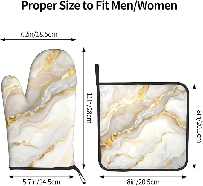 White Gold Marble Oven Mitts and Pot Holders Gold Veins Heat Resistant Oven Mitts Safe for Baking Cooking BBQ