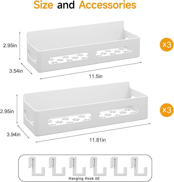Sevenblue 6 Pack Strong Magnetic Spice Rack for Refrigerator, Multipurpose Magnetic Shelf for Fridge with 4 Hooks for kitchen and Bathroom Organization, White